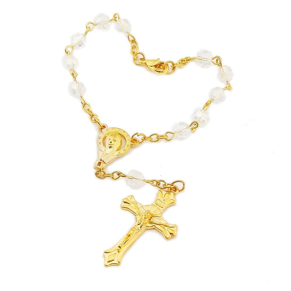 Curved-Pin Bead Rosary Bracelet with a cross accent