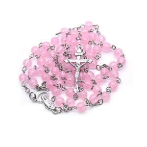 Pink Cross Bead Chain Necklace with curved pin detail