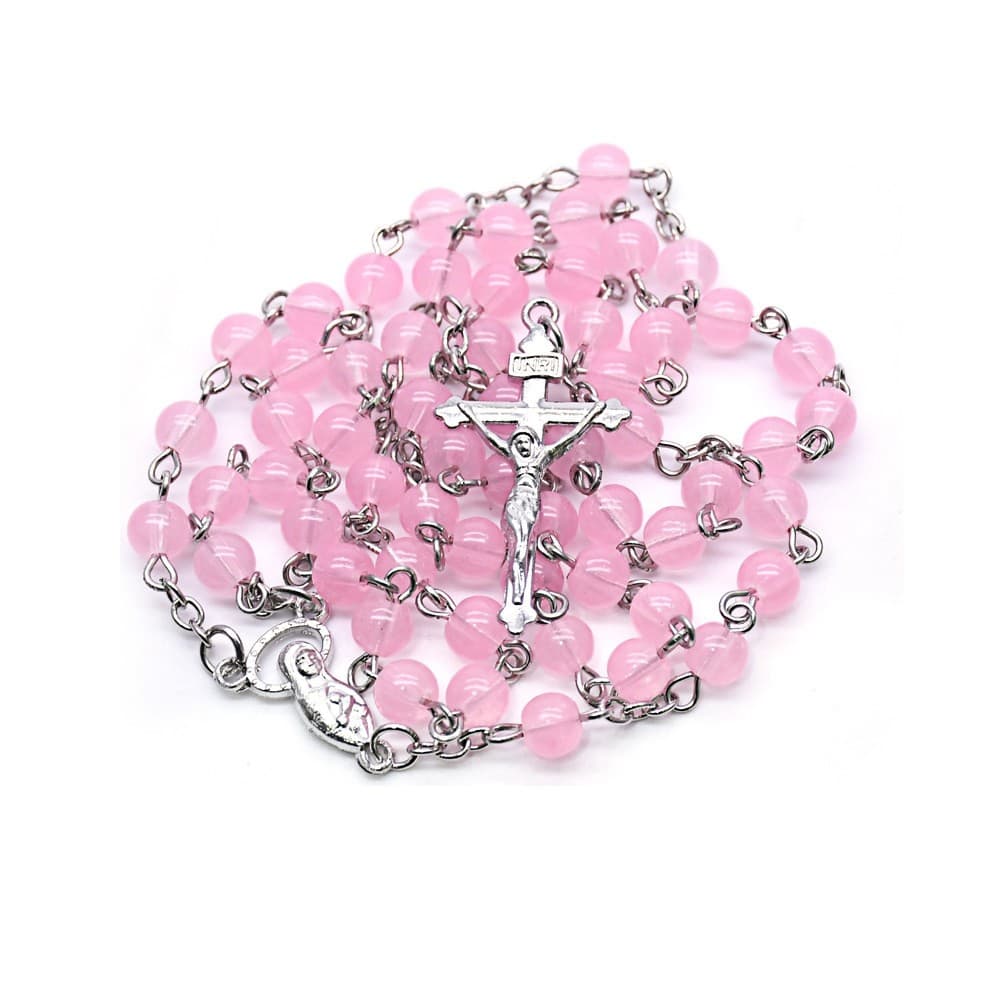 Pink Cross Bead Chain Necklace with curved pin detail