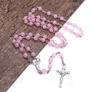 Pink Cross Bead Chain Necklace, Rosary Accessories product image 2