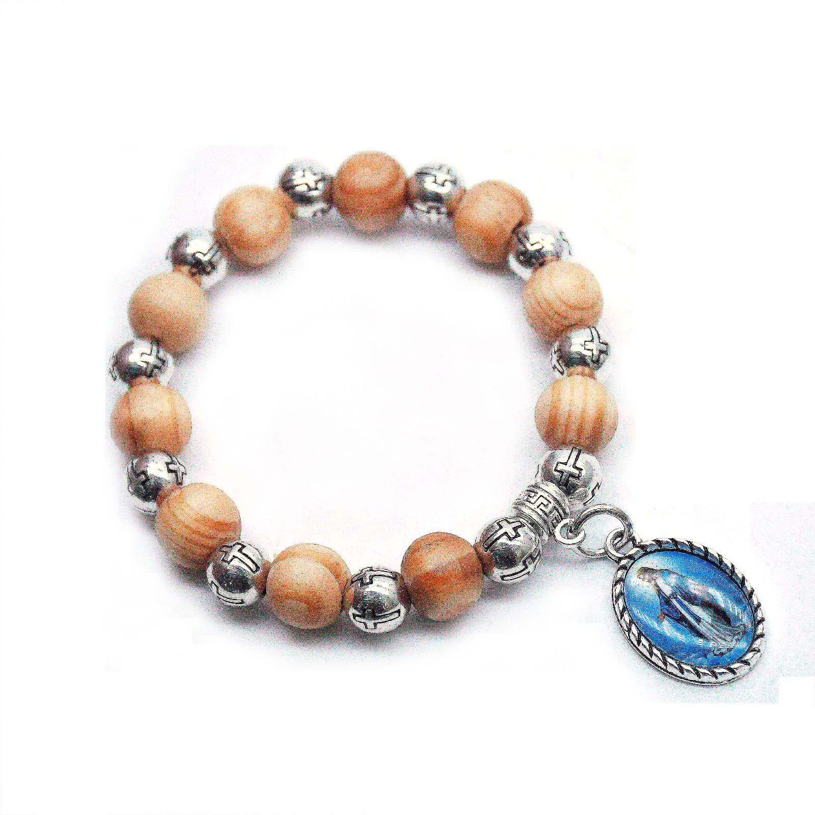 Virgin Mary Cross Bead Bracelet with beaded details and devotional motifs