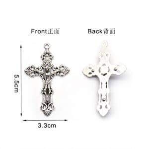 Vintage Silver Cross Rosary Necklace Charm for devotional DIY jewelry designs