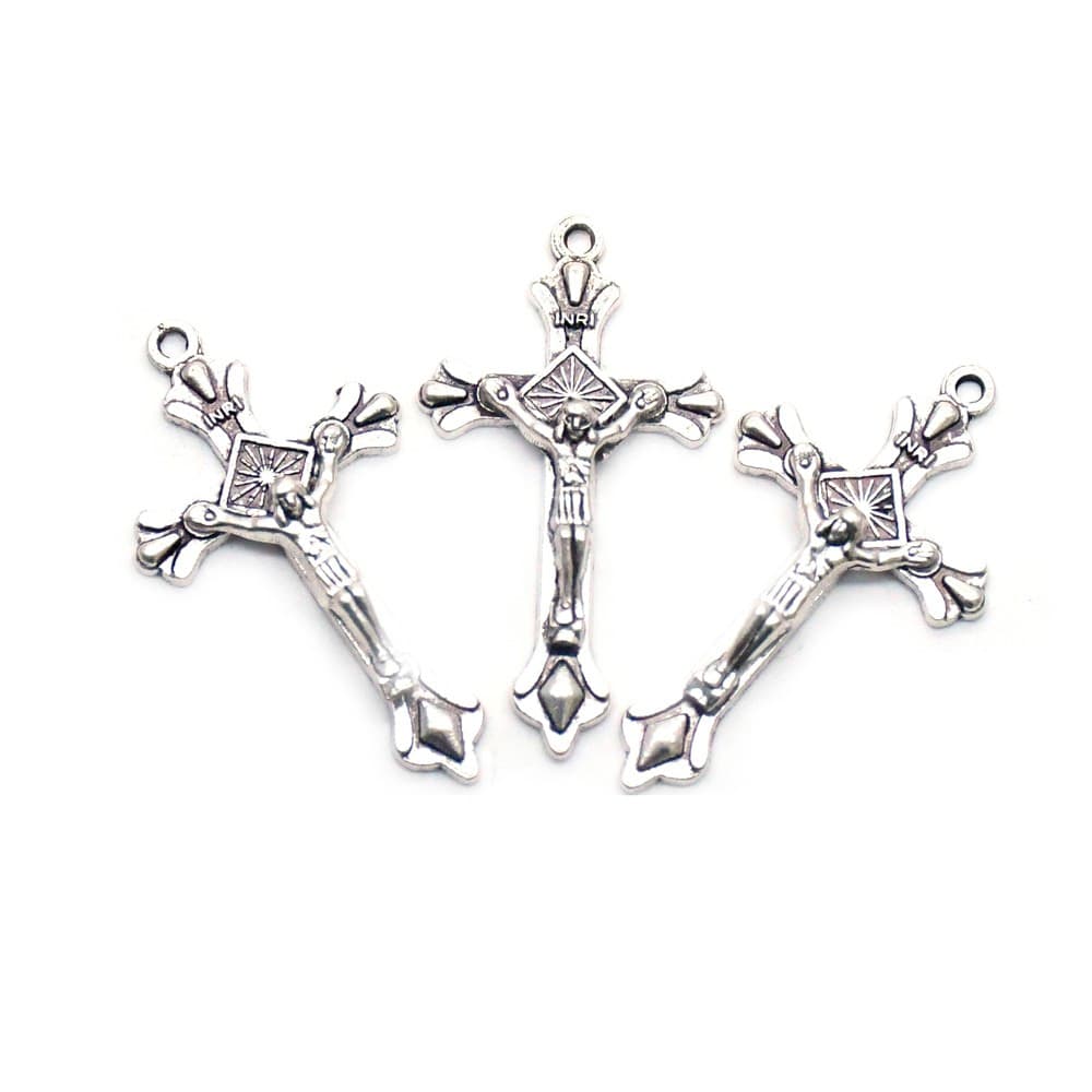 Antique Silver Cross Pendant for Rosaries for handmade devotional necklace projects