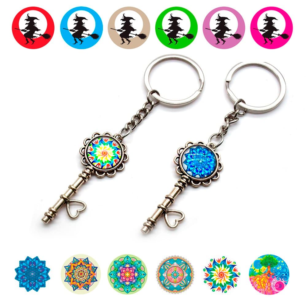 Witch Mandala Flower Pendant with randomly selected witch-inspired floral mandala imagery