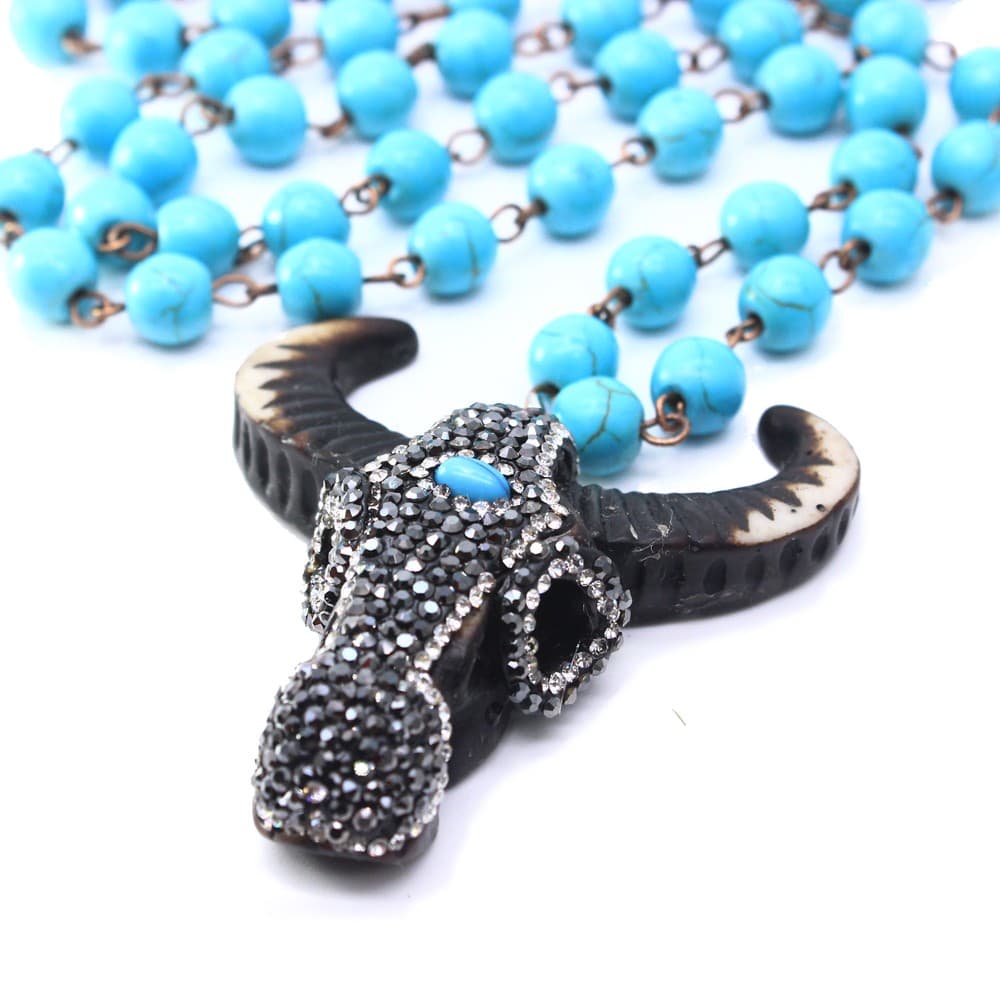 Bull Head Pendant Necklace with bead details and sparkling accents
