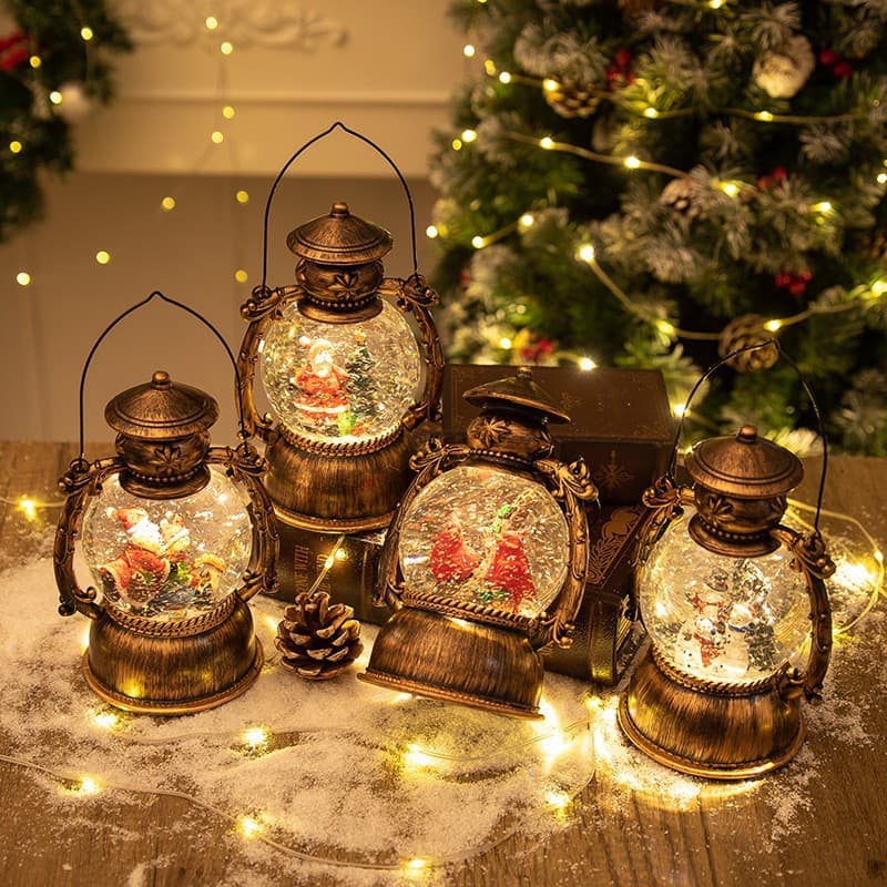 Cross-border Cartoon Christmas Music Box Lantern with Water and Snowflakes Retro Night Light Christmas Gift, Christmas Gifts product image