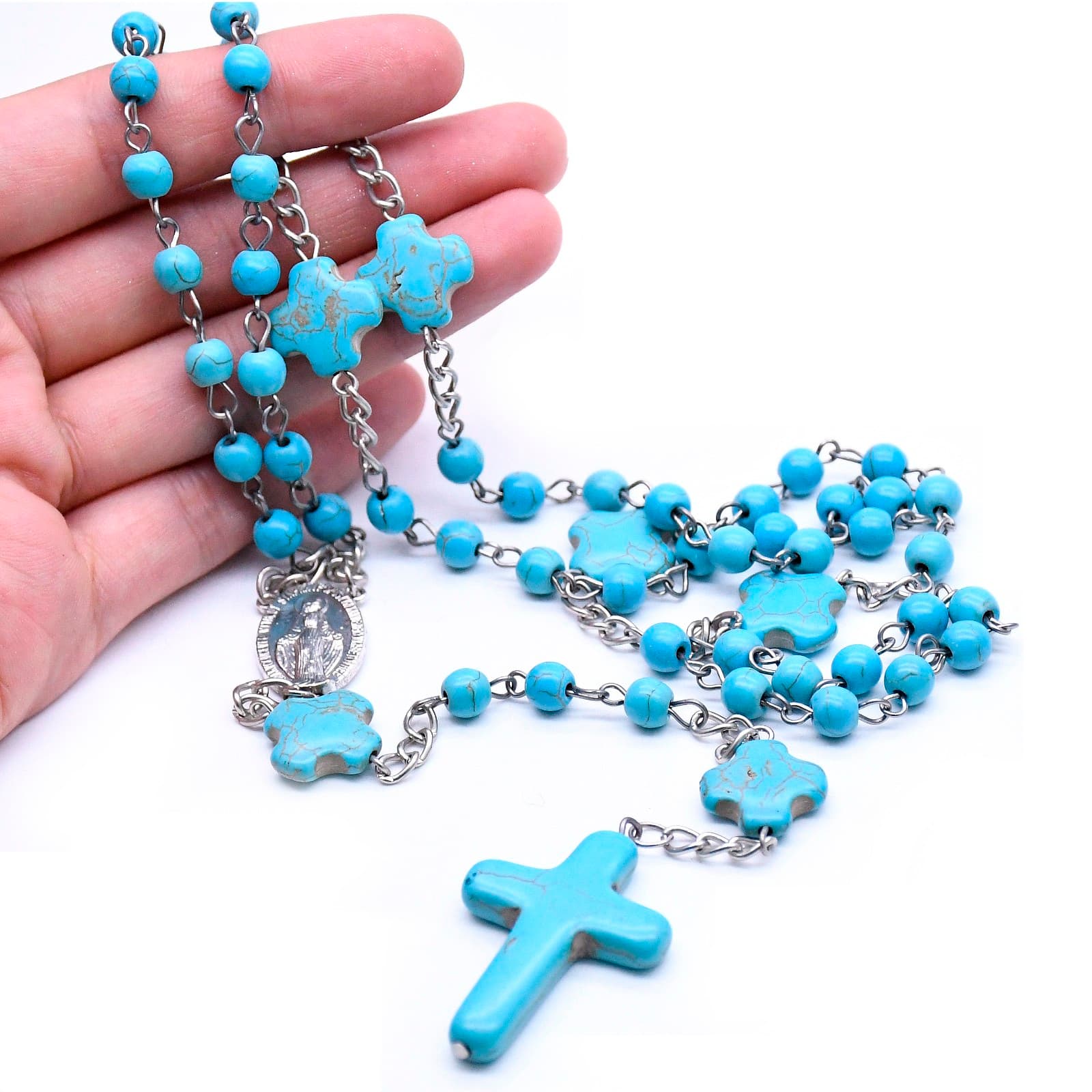 Blue Cross Rosary Necklace with Counting Beads, Rosaries product image
