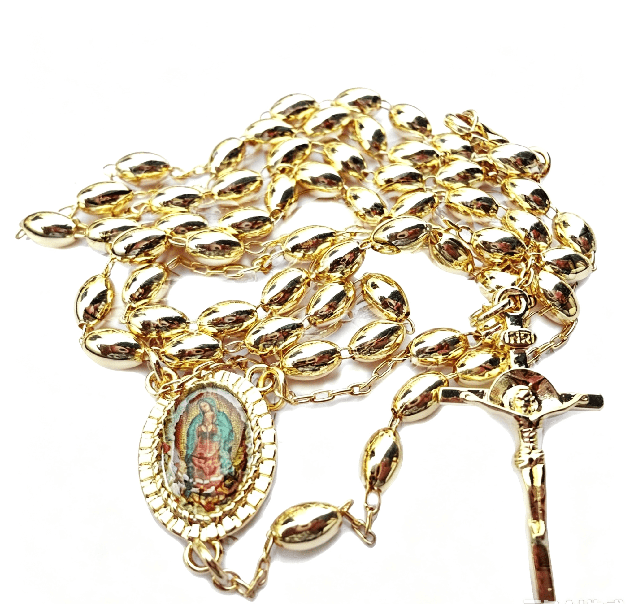 Polished Olive Bead Cross Rosary, Religious Jewelry product image