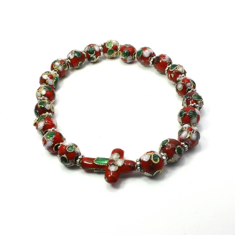 Handmade Cloisonné Cross Bracelet with decorative beads and elastic cord