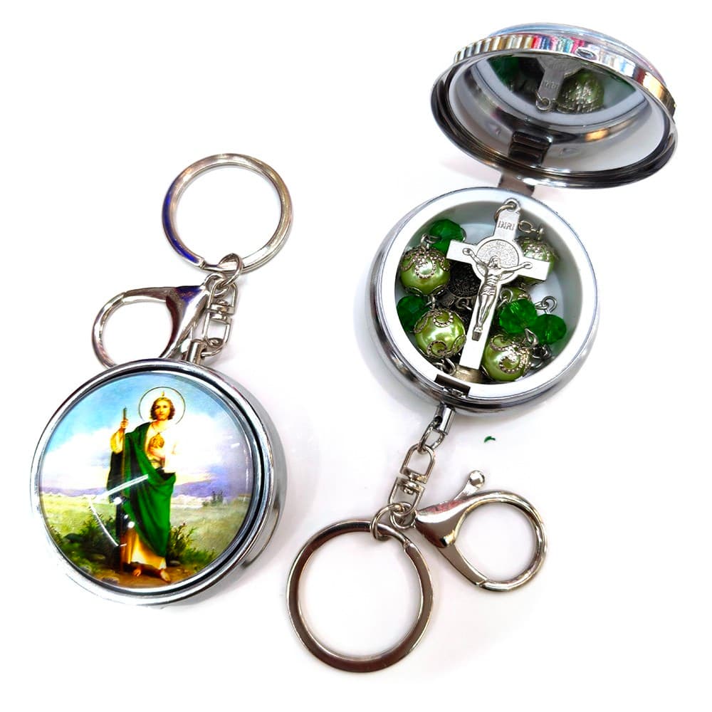 Saint Jude Rosary Bracelet Case in green with keychain charm