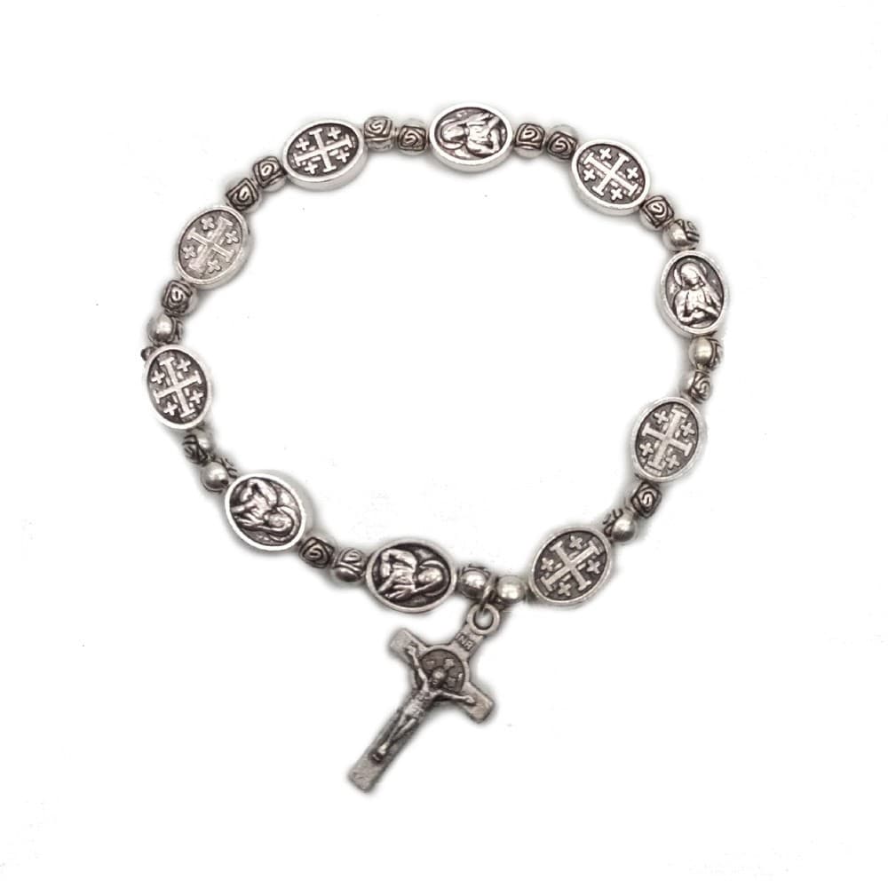 Stretch Cross Bead Rosary Bracelet with beaded design and cross accents
