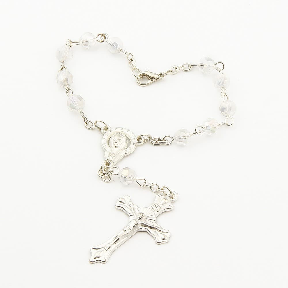 Cross Rosary Bracelet with cross accent and curved-pin bead detail