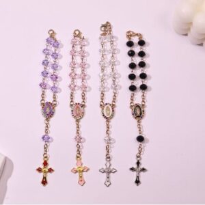 Vintage Alloy Beaded Cross Rosary Bracelet 5